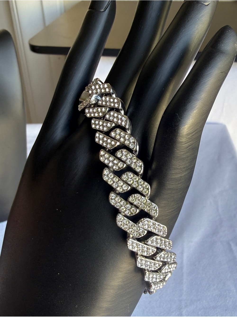8” AAA CZ Iced Out Cuban Link Bracelet Stainless Steel Silver Tone